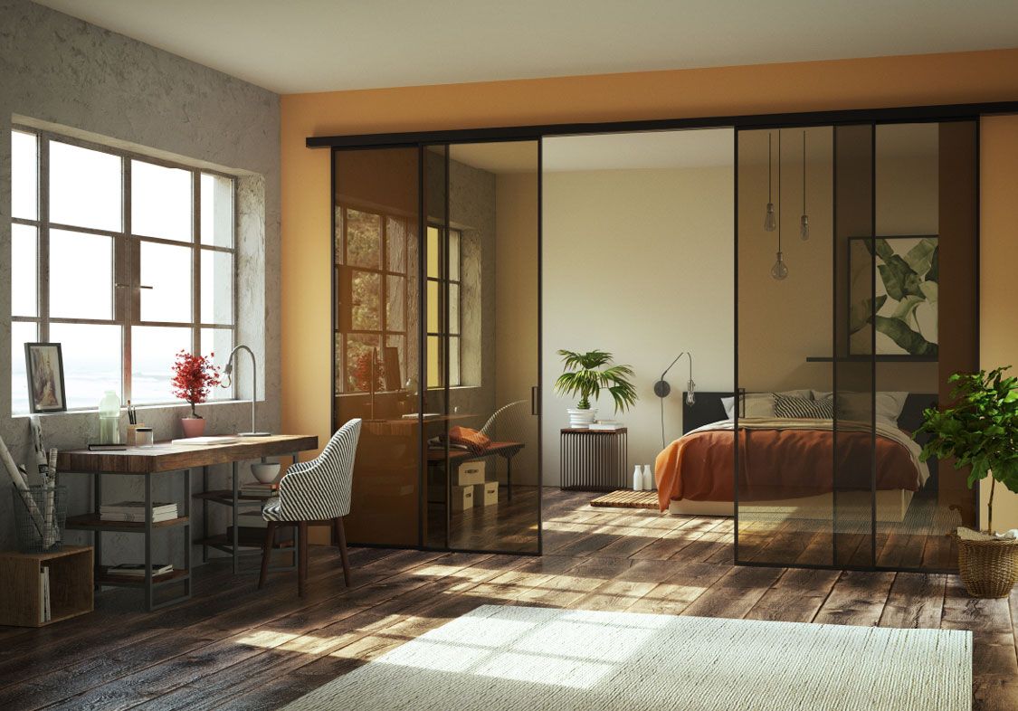 Porta GeG Frame vetro trasparente bronzo